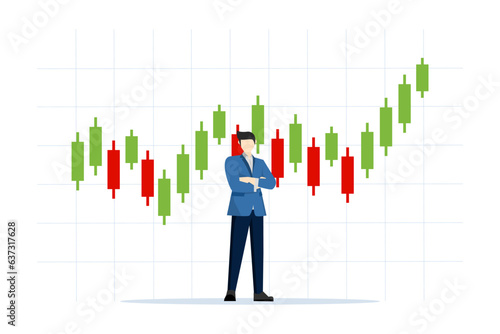 Concept of stock market and trading exchange. business traders, financial stock market charts Traders. young successful businessman with stock market in flat design.