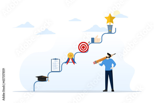 career planning concept, steps to develop career growth plans and opportunities, professional achievement or business success, entrepreneurial planning steps to success in work and career path.