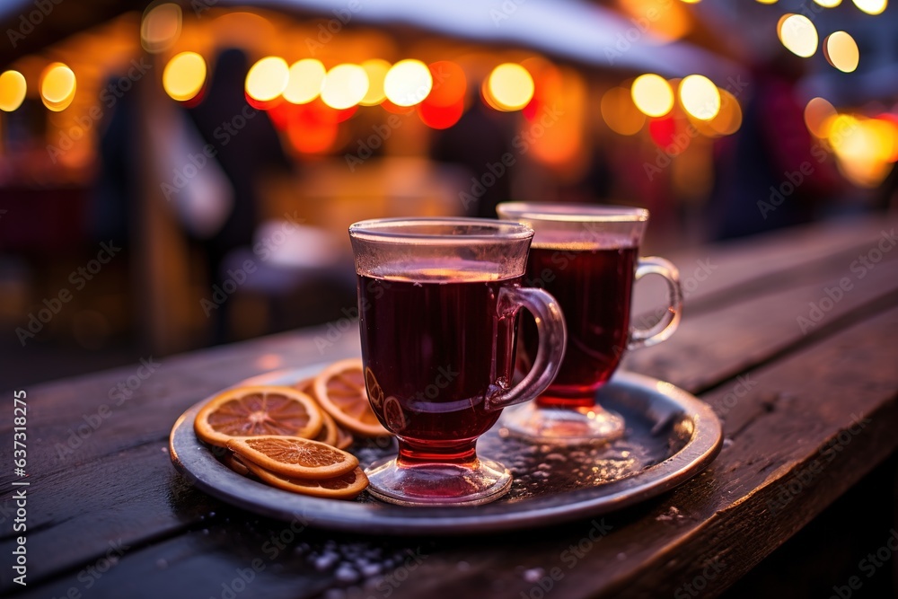 Punsch trinken auf dem Weihnachtsmarkt. Advent Markt im Winter mit ...
