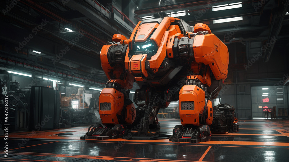 Mecha Robot Industrial Droid Futuristic Bot Machine Engineering Heavy Battle Cyberpunk Beast Apocalypse Generative AI 