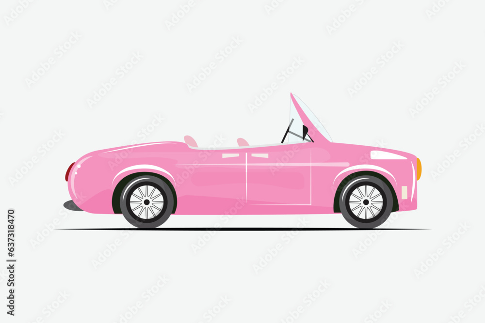 Trendy flat illustration of a pink cabriolet. Pink car.