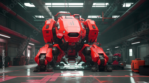 Mecha Robot Industrial Droid Futuristic Bot Machine Engineering Heavy Battle Cyberpunk Beast Apocalypse Generative AI © boglyph