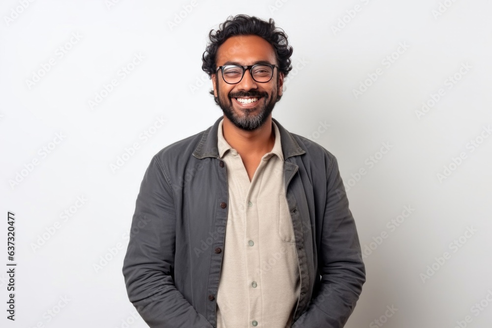 Obraz premium Medium shot portrait of an Indian man in his 30s against a white background