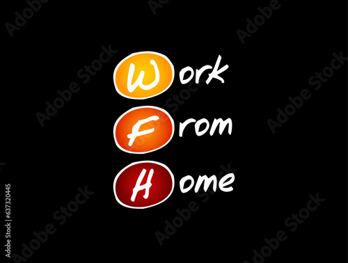 WFH Work From Home - employment arrangement in which employees do not commute to a central place of work, acronym text concept background