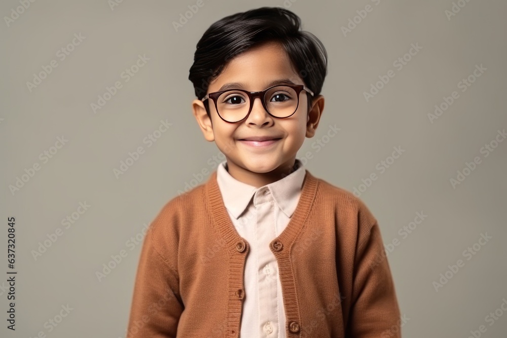 Medium shot portrait of an Indian child male in a minimalist background Medium shot portrait of an Indian child male in a minimalist background