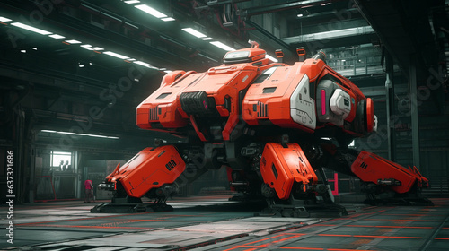 Mecha Robot Industrial Droid Futuristic Bot Machine Engineering Heavy Battle Cyberpunk Beast Apocalypse Generative AI © boglyph