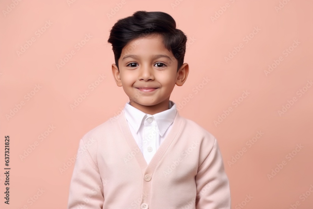 Portrait of a cute little boy looking at camera and smiling while standing against pink background Portrait of a cute little boy looking at camera and smiling while standing against pink background