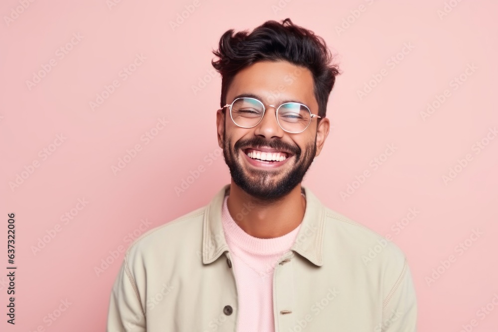 Medium shot portrait of an Indian man in his 20s in a colorful background Medium shot portrait of an Indian man in his 20s in a colorful background