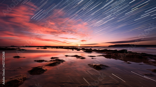 Long Exposure at the Beach at Sunset. Generative Ai