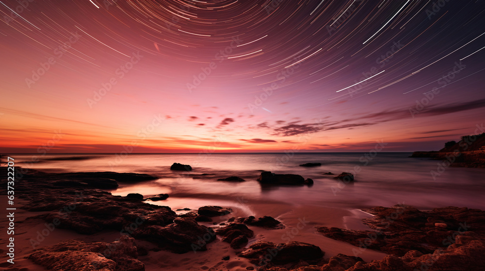 Obraz premium Long Exposure at the Beach at Sunset. Generative Ai
