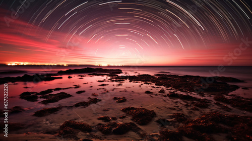 Long Exposure at the Beach at Sunset. Generative Ai