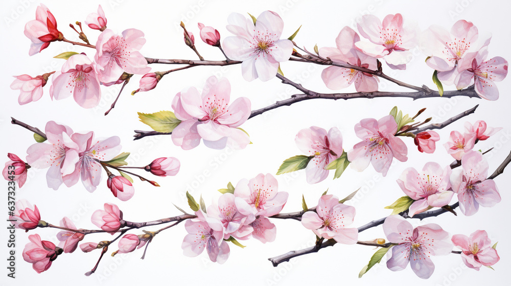 Watercolor painting of cherry blossom flowers.