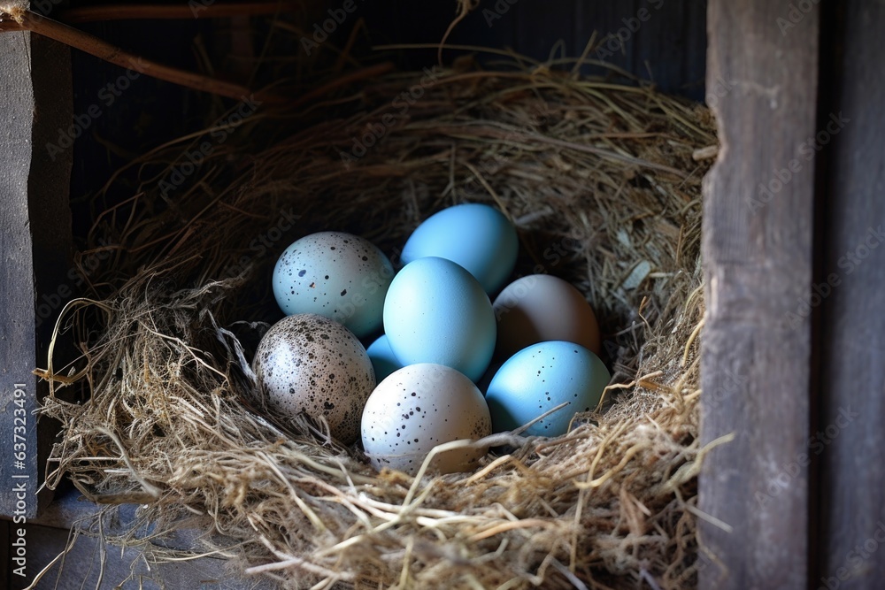 Obraz premium pigeon eggs resting in a nest within the coop