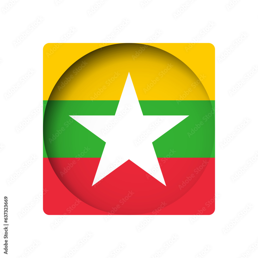 Myanmar flag - behind the cut circle paper hole with inner shadow. Myanmar flag - behind the cut circle paper hole with inner shadow.