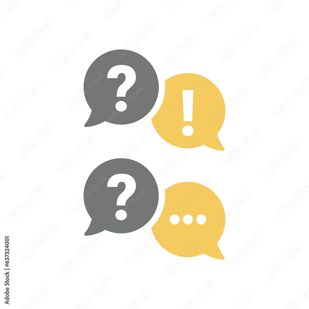 Online chat bubble with exclamation and question mark. Help and FAQ, communication and talking balloon vector icon set. Online chat bubble with exclamation and question mark. Help and FAQ, communication and talking balloon vector icon set.
