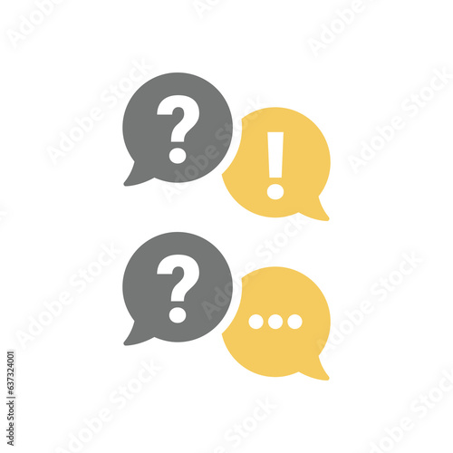 Online chat bubble with exclamation and question mark. Help and FAQ, communication and talking balloon vector icon set.