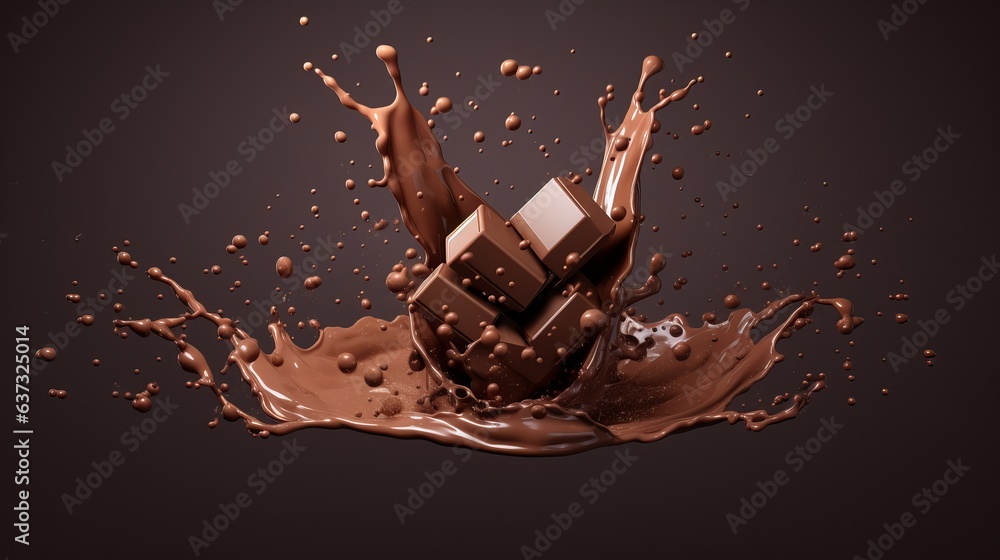 splash of chocolate or Cocoa. 3d illustration - obrazy, fototapety, plakaty 