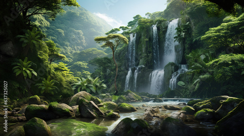 Waterfall in a jungle. Generative Ai