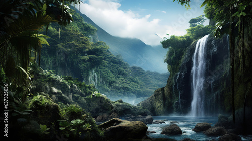 Waterfall in a jungle. Generative Ai © Shades3d