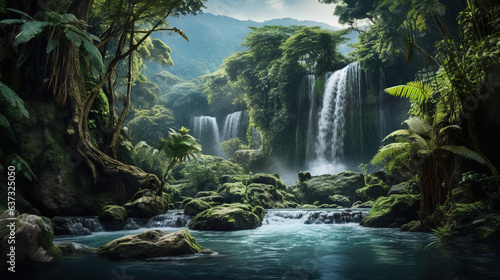 Waterfall in a jungle. Generative Ai © Shades3d