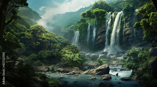 Waterfall in a jungle. Generative Ai