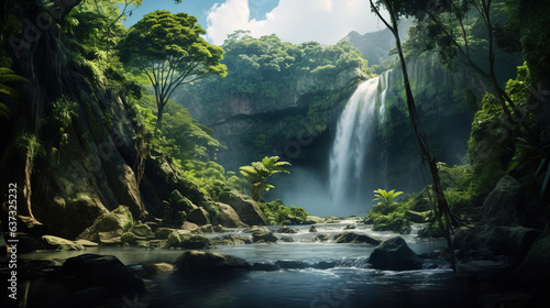 Waterfall in a jungle. Generative Ai