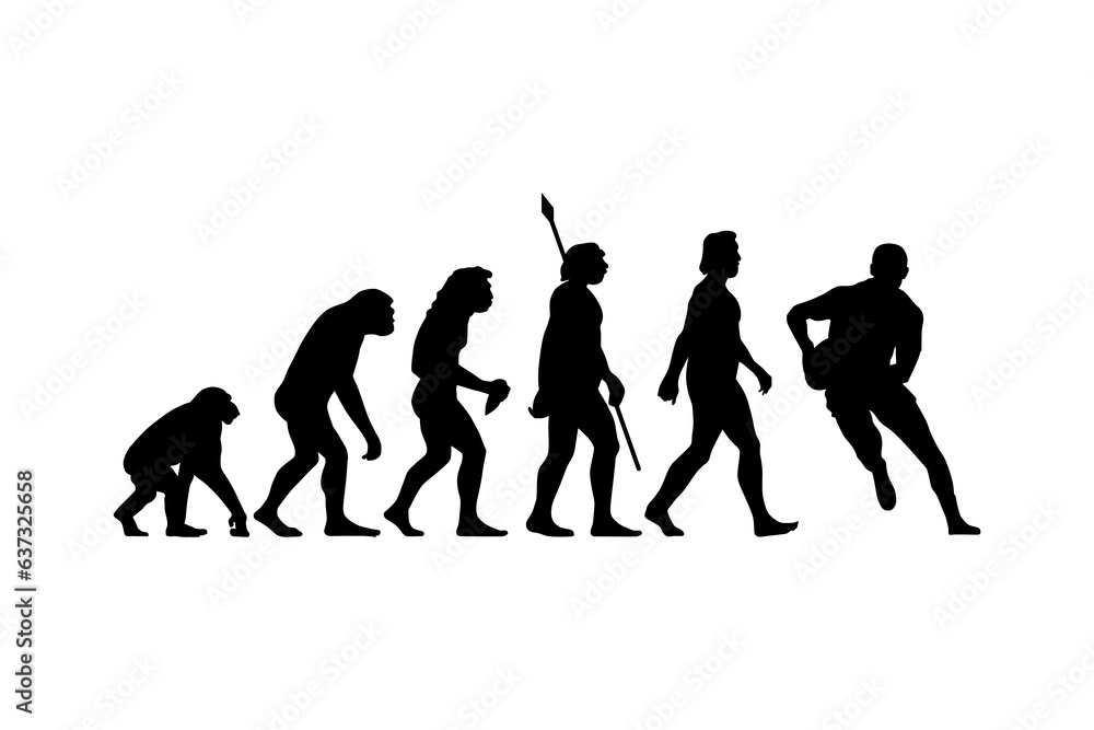 Theory of evolution of man silhouette from ape to rugby player. Vector illustration Theory of evolution of man silhouette from ape to rugby player. Vector illustration
