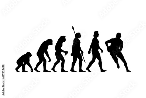 Theory of evolution of man silhouette from ape to rugby player. Vector illustration
