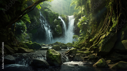 Waterfall in a jungle. Generative Ai