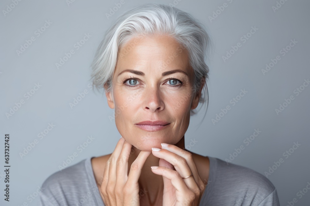 Beautiful gorgeous 50s mid aged mature woman looking at camera isolated on white. Mature old lady close up portrait. Healthy face skin care beauty, middle age skincare cosmetics, cosmetology concept. Beautiful gorgeous 50s mid aged mature woman looking at camera isolated on white. Mature old lady close up portrait. Healthy face skin care beauty, middle age skincare cosmetics, cosmetology concept.