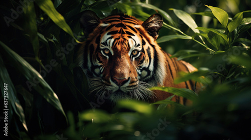 A close-up of a tiger in the jungle. Generative Ai © Shades3d