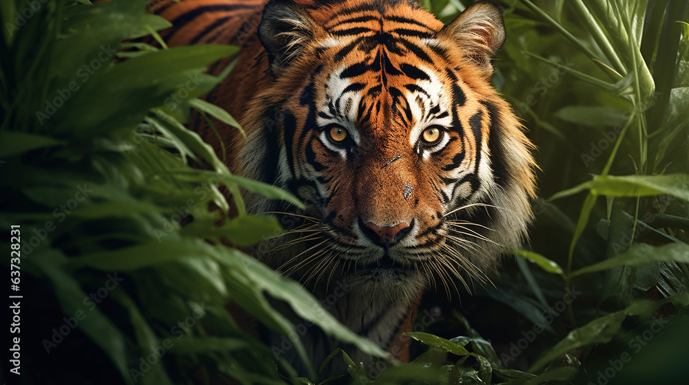 A close-up of a tiger in the jungle. Generative Ai A close-up of a tiger in the jungle. Generative Ai
