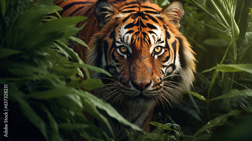 A close-up of a tiger in the jungle. Generative Ai