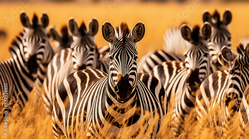 A herd of zebras running through a field.Generative Ai