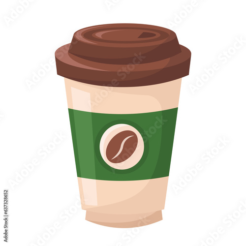 Disposable paper cup of hot coffee to go. Vector set of coffee cups. Vector illustration of delicious fragrant coffee on a white background