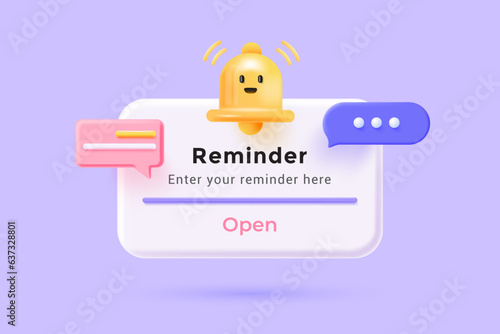 Reminder 3D Illustration, Notifications page with floating elements. Business planning ,events, reminder and timetable with 3d rendering. Vector Illustration.