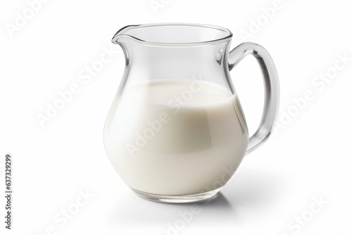a pitcher of milk on a white surface
