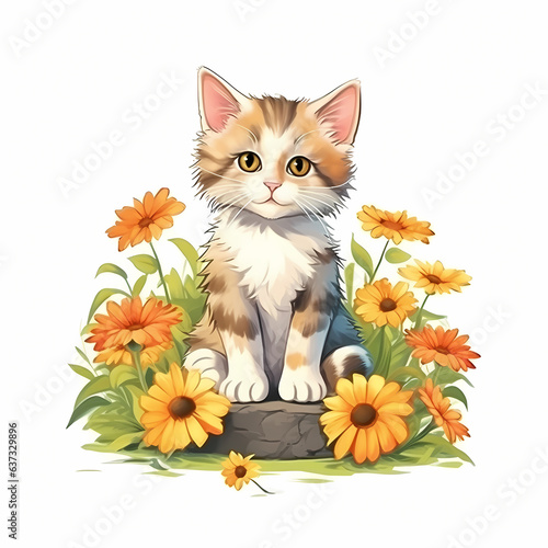 Fototapeta Naklejka Na Ścianę i Meble -  Cute cat . Watercolor hand drawn illustration