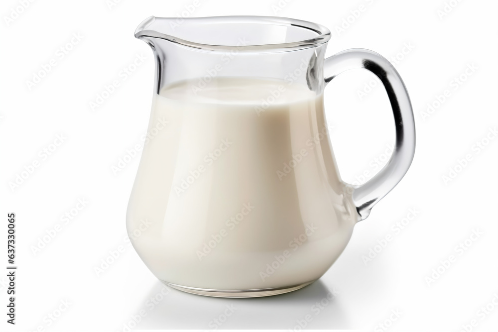 a pitcher of milk on a white surface a pitcher of milk on a white surface