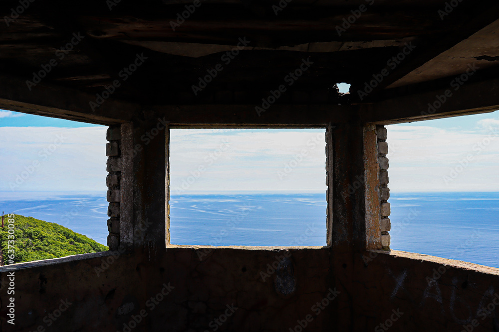 view of the sea from the window. Tourism and travel in autumn. Holidays in the mountains. view of the sea from the window. Tourism and travel in autumn. Holidays in the mountains.