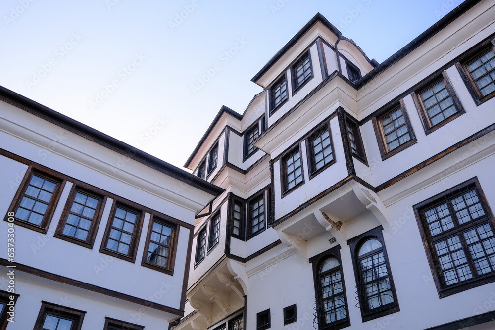 Historical Ottoman mansion building, wooden and stone house.