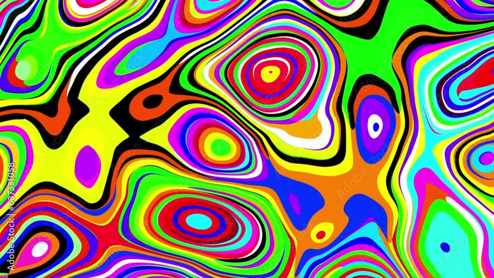 Seamless abstract psychedelic wavy background for loop playback. 4k video. Bright psychedelic colors. Seamless abstract psychedelic wavy background for loop playback. 4k video. Bright psychedelic colors.
