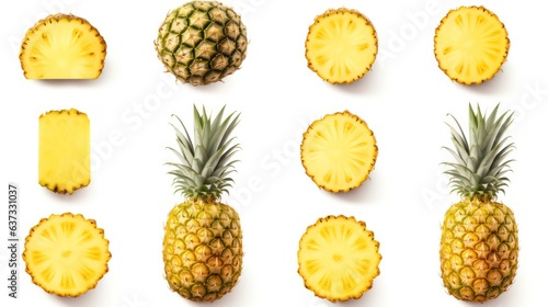 pineapple with slices on white background