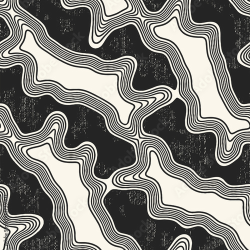 Monochrome Contour Striped Textured Camouflage Pattern