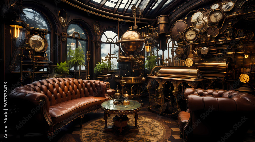 teahouse with intricate brass and leather decor