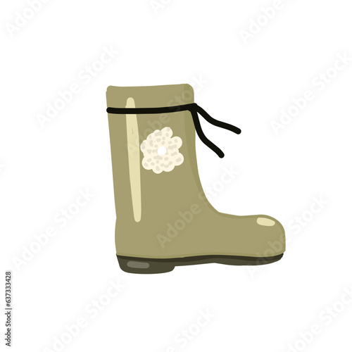 Autumn vector illustration with green rubber boot with flower scandinavian style 