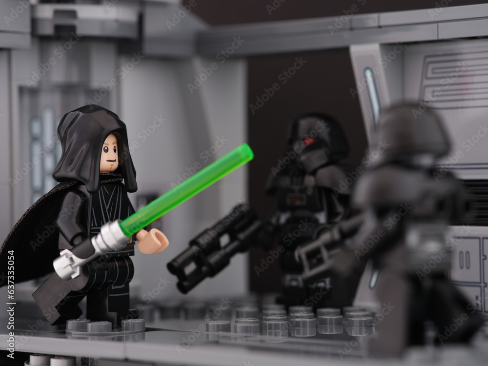 Obraz premium Tambov, Russian Federation - August 18, 2023 A Lego Luke Skywalker versus Dark Troopers