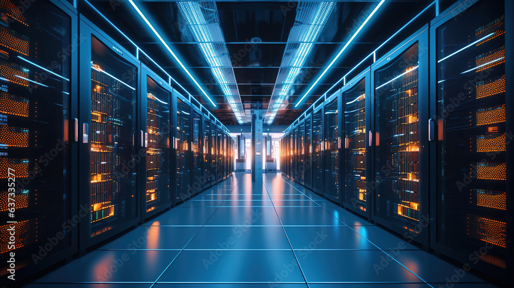 server room futuristic concept.Generative Ai server room futuristic concept.Generative Ai