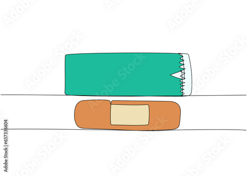 Medical plaster, Corn Plaster, elastic medical plaster or adhesive plaster, First Aid Medical, Surgical Tape one line color art. Continuous line drawing of medication, healthcare, clinical, disposable