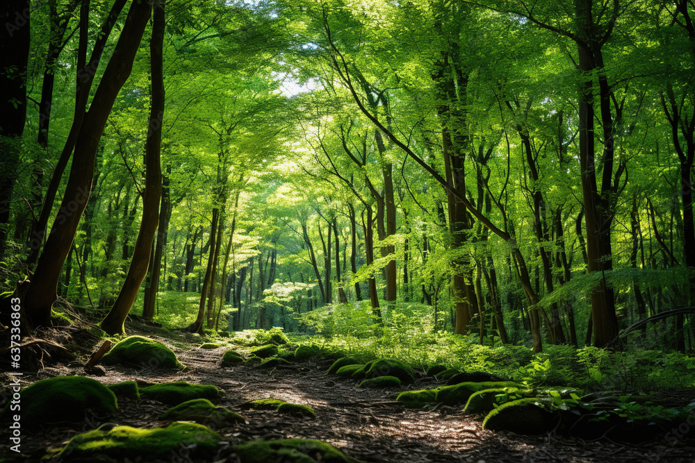 Fototapeta premium sun rays in forest.Generative Ai